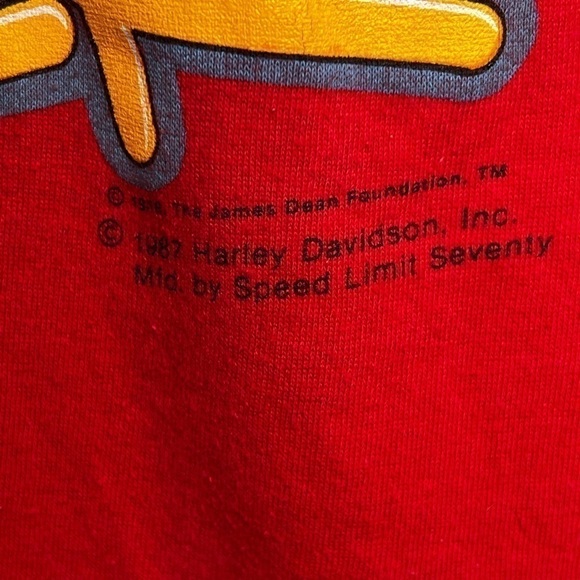 Vintage 1987 Men's Red Harley Davidson James Dean 'Rebel Rider' Muscle Shirt - Picture 10 of 10